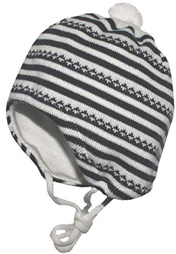 maximo Strickmütze aus Reiner BW in Marine/Weiß Geringelt, Minibommel, zum binden, 362000 (39 cm)