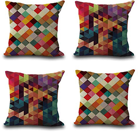Hengjiang Kissenbezug 4 Stück, bunt, geometrisch, abstrakt, Leinen, Kissenbezug, Überwurf, Sofa-Dekoration