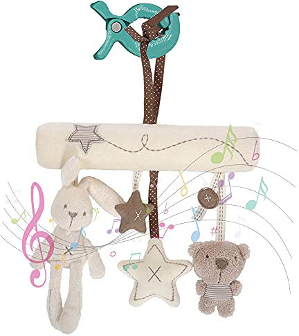 Hochet en Peluche pour Bébés, Jouet de Bébé Mobile, Jouet Suspendu de Lapin en Peluche de Chaîne de Poussette, Jouet de Baby de Hochet de Carillon de Vent avec de 1 landau Clip