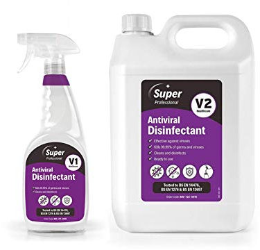 Super Professional - V2 Super Antiviral Disinfectant - V1/V2 Antiviral Disinfectant 750ml + 5 Litre Refill Bottle - Bulk Multibuy Pack - For Home or Professional Use