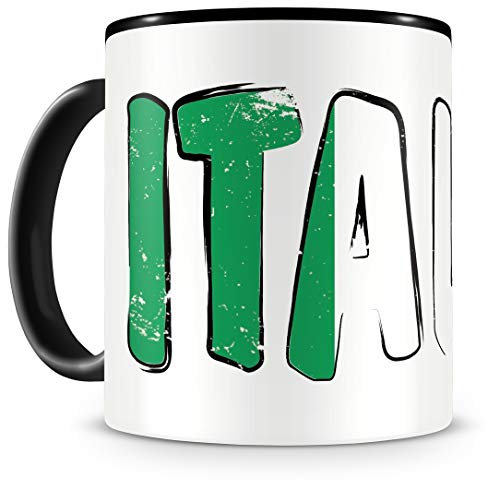 Samunshi® Italia Tasse mit Spruch Italien Geschenk für Mann Frau Oma oder Opa Kaffeetasse groß Lustige Tassen zum Geburtstag schwarz 300ml