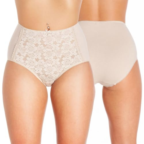 Camille Lot de 3 Slips complets en Dentelle pour Femme, Nude, 38