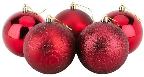 Christmas Concepts® Pack of 5-100mm (4) Large Baubles - Shiny, Matte & Glitter Design - Christmas Decorations (Rioja Red)
