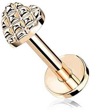 beyoutifulthings 1 Knorpel Ohr-Stecker Geprägtes Herz 6 mm Länge Roségold Cartilage Labret Piercing-s Tragus Edelstahl Schraub-Verschluss