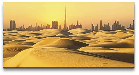 Paul Sinus Leinwandbild 120x60cm Dubai Wolkenkratzer Burj Khalifa Wüste Skyline