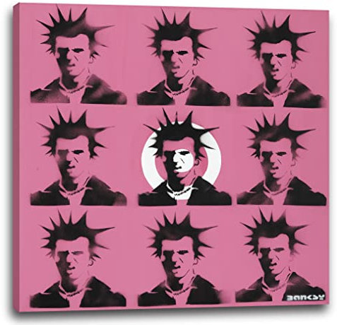 Printistico Leinwandbild Banksy Punk - Andy Warhol Pop-Art Modern Street-Art - Moderner Kunstdruck Klein bis Groß XXL - Geschenk Wohnzimmer, Schlafzimmer