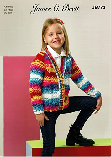James C Brett JB772 Knitting Pattern Childrens Cardigan in Party Time Chunky, 20'' - 28'', Multi
