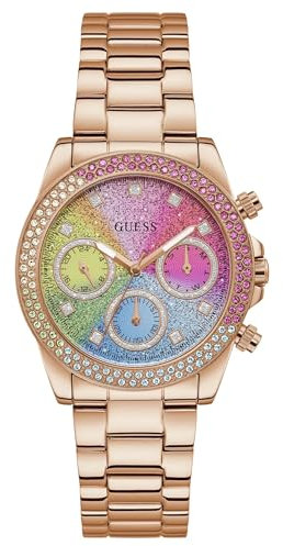 Guess Orologio Al quarzo Donna con quadrante Rosa Analogico e cinturino Oro rosa in Acciaio inossidabile GW0483L3