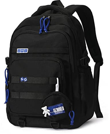 Amythe Schulrucksack Mädchen Teenager, Wasserdicht Daypack, Leichter Schulranzen Mädchen Jungen mit Großem Fassungsvermögen Modisch Rucksack für Schule oder Reisen - Schwarz