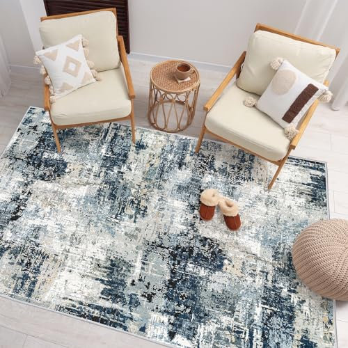 Vamcheer Alfombra Salón Pelo Corto de área Abstractas Modernas Imitación Cachemira, Antideslizantes y Lavable, Alfombras Decorativas para Dormitorio,Comedor,Pasillo,Interiores (Azul 120x170)