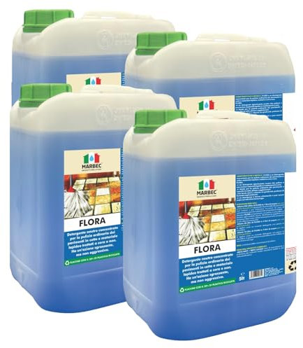 MARBEC FLORA 5LTX4PZ Detergente per pavimenti in cotto e materiali lapidei, ideale per la pulizia ordinaria di superfici trattate e non. Non aggredisce il materiale.