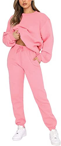 amropi Survêtement Femme Ensemble doublée de Fourrure Sweat à Pullover et Pantalon Jogging (Rose,4XL)