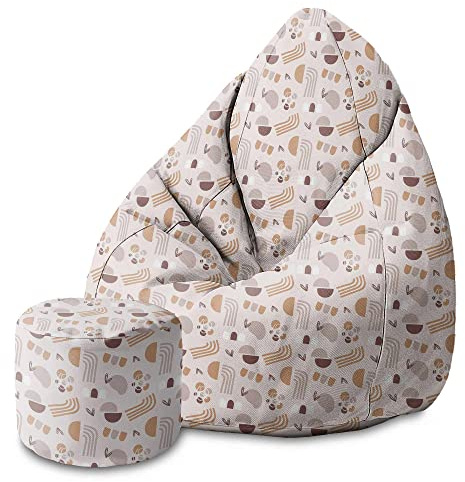 DreamRoots Sitzsack Erwachsene 80x80x120, Geometric Earth Colors | Bean Bag mit Lehne, Hocker & Bezug, 80x80x120 & 70x70x105 cm, Sitzkissen Boden, Bubibag, geometrische Designs