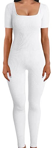 Damen Sexy Bodycon Jumpsuits Kurzarm Quadratischer Ausschnitt Strick 1 Stück Outfit Sommer Strampler Paintball Overall