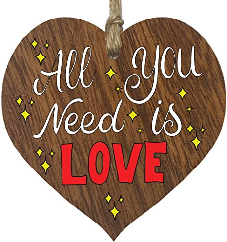 All You Need Is Love - Hanging Wooden Heart Sign Plaque Thank you Gifts for Women - Dark Wood Hearts Signs, Thank You Gifts, Friendship Plaque, Best Friend Birthday