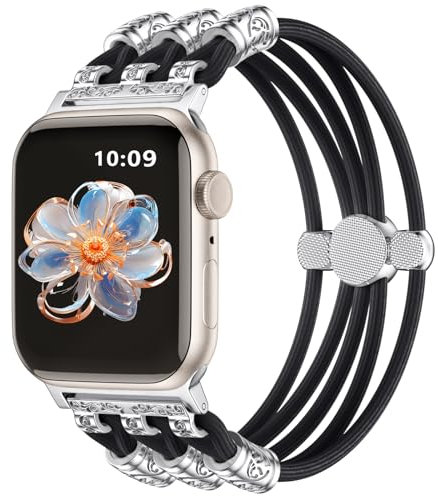 Omnillert Perlenarmband Kompatibel mit Apple Watch Armband 40mm 38mm 41mm für Damen, Handgefertigtes Nylon Elastisch Solo Loop Ersatzarmband für Apple Watch SE Armband/iWatch Series 9 8 7 6 5 4 3 2 1