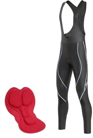 FDX Salopette da ciclismo da uomo, con imbottitura 3D, invernale, con fodera in pile termico, traspirante, caldo, pantaloni lunghi riflettenti, per ciclismo all'aperto, nero/blu, 3XL