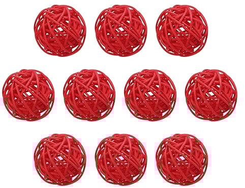 Uxcell 12 Pcs Wicker Rattan Balls 1.6 Inch Rattan Decorative Balls for Centerpiece Bowls Vase Fillers Home Decor Red