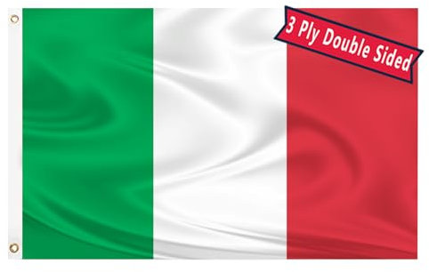 Bandiera dell'Italia 3x5 bandiera italiana a doppia faccia in fibra di poliestere colore brillante con intestazione in tela resistente e 2 occhielli in ottone che non sbiadiscono