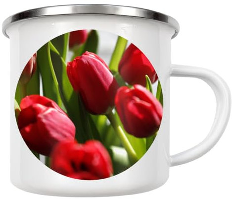 artboxONE Emaille Tasse Rote Tulpen Blumen von Wundertüte - Emaille Becher Natur