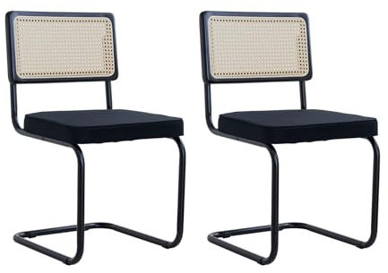 EGOONM 2er Set Moderne Esszimmerstühle Mitte des Jahrhunderts, Gepolsterte Küchenstühle mit Rattan-Rückenlehne für Zuhause, Schlafzimmer, Küche, Wohnzimmer (Niederland Samt - Schwarz)
