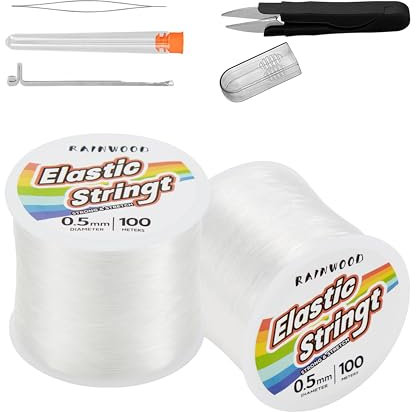 Elastic Bracelet String Cord Kit: 2 Rolls of 200m (0.5mm) Clear Beaded Stretch Cord with Tools - Perfect for Bracelet Making and DIY Jewelry Projects!
