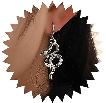 Aneneiceera Vintage Kristall Schlange Ohrringe - Silber Huggie Hoop Mit CZ - Punk Halloween Schmuck Für Frauen Und Mädchen