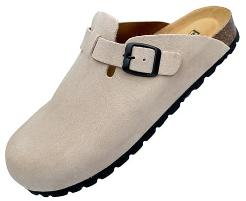 GONKOS®, Zoccoli in Pelle Scamosciata con Sottopiede in Sughero, Vera Pelle, Sughero Naturale, Fibbia Regolabile, Sandali Uomo/Donna, Sandali di qualità Made in Spain, Colore Crema Taglia 41