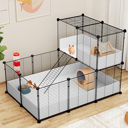 YITAHOME Kleintierkäfig-Laufstall, Kaninchen-Meerschweinchen-Käfig-Laufstall mit wasserdichter Kunststoffauskleidung, Metall-Laufstall für Hamster, Lebensraumzaun mit DIY 25-teiligen Paneelen