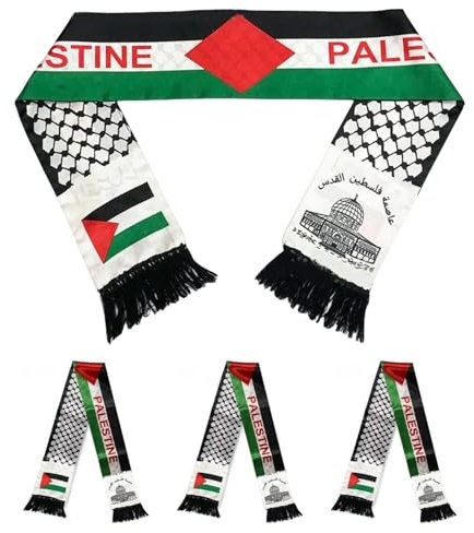 Sporgo 4 Stück Palästina Flagge Schal, Doppelseitiger Palästina Seite Schal Jerusalem Araber für Männer Frauen, Palästina Flagge Schal Islamisches Ramadan Hochzeitsurlaubs Geschenk