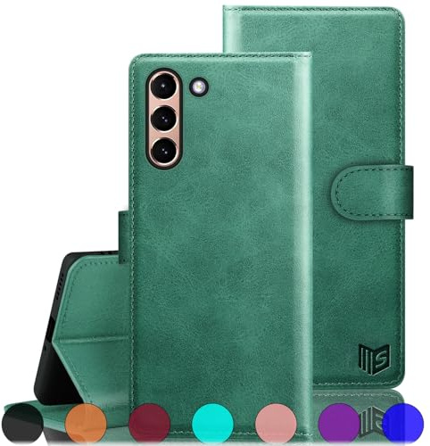 SUANPOT [RFID Schutz für Samsung Galaxy S21 FE 5G Hülle PU Leder Handyhülle Lederhülle Klapphülle Kartenfach Phone Case für Samsung S21 FE Handy hülle Leather Wallet Flip Cover Lichtgrün