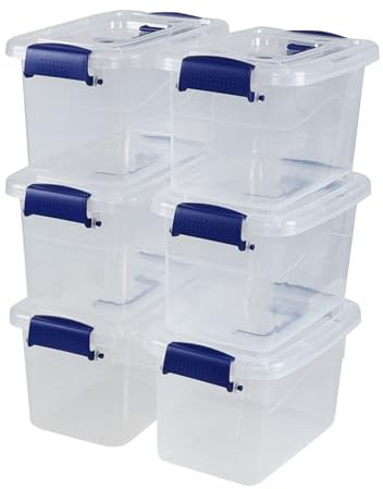 Uumitty 6 Packs Plastic Storage Box, Small Storage Organizer with Lid, Clear Stackable Storage Boxes 5L