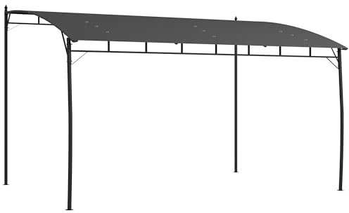 Outsunny Pergola Gazebo con 12 Fori di Drenaggio, Pergola Metallica con Tettuccio in Poliestere, 8 Viti a Espansione e 8 Picchetti, 400x296x200/262 cm, Grigio Scuro
