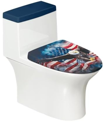 FUIALDOLG Toilet Lid Cover and Toilet Tank Lid Cover Set, Eagle and Flag Print Toilet Cover Set for Bathroom Fabric Lid Cover for Toilet Replacement Toilet Seat Cover Set Dust Cover