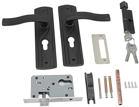 Yosoo Health Gear Bathroom Door Handle and Lock Set, Matt Black Finish Bedroom Door Handle 180mm X 50mm Backplate Internal Door Lever Handle Pack Latch Sash Bathroom Lock Kit Set with Keys
