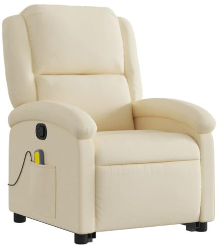 vidaXL Massagesessel, Verstellbar Sessel mit Aufstehhilfe, Fernsehsessel Relaxsessel mit Liegefunktion, Liegesessel Aufstehsessel Polstersessel, Creme Stoff