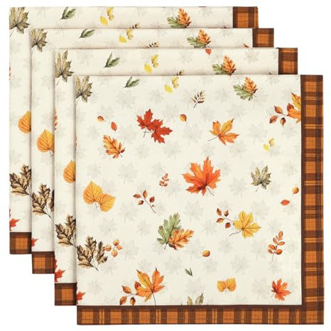 Arquiel Servietten Blätter Herbst Vintage 4er-Set, Stoffservietten 100% Baumwolle Weiches Hochwertige Wiederverwendbare Esstisch Servietten Perfekt für Hochzeiten Küche Haushalt Party(45×45cm)