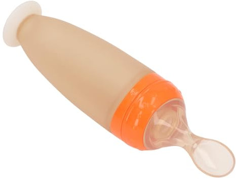 Babynahrungs-Futterlöffel mit Staubschutz, Weiches Silikon-Ergänzungslöffel-Werkzeug, Quetsch-Müsli-Futterspender, Babynahrungs-Spenderlöffel, Ergänzungsflasche, (Orange)