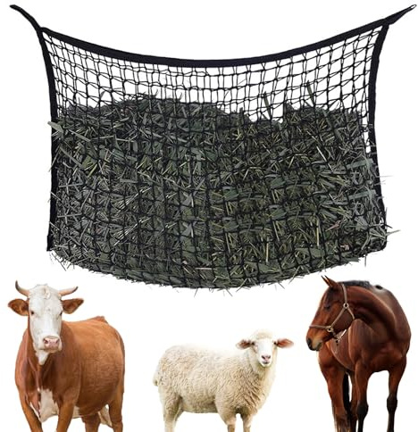 MEYAGOT Red De Heno, Red Para Heno 160*100 cm, Comedero Para Caballo De Alimentación Lenta, Heno Red Para Caballos Estrecha Malla De Heno Grande Para Cabras, Animales,Caballos (nero)