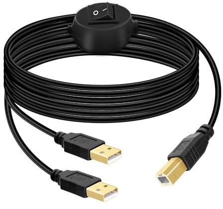 GELRHONR Divisor de cable de impresora de 4,5 m, cable de impresora USB B a USB A, cable USB B macho a doble USB 2,0 macho y cable de impresora 1 en 2 salidas, conmutador de 2 ordenadores compartidos