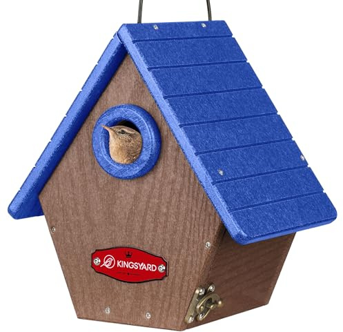 Kingsyard Nistkasten Vogelhaus aus recyceltem Kunststoff für den Außenbereich - Hängende Nisthöhle mit Räuberschutz & Belüftung für Zaunkönig, Finken, Meisen, Blau