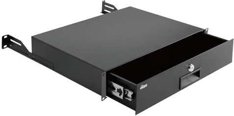 Tecmojo 2U Rack Drawer, Rack Mount for 19in Network/Server/AV Rack or Cabinet Enclosure, Lockable with Rear Support - Load-Bearing 22lb(10kg), with Cable Entry and Management Holes, Black