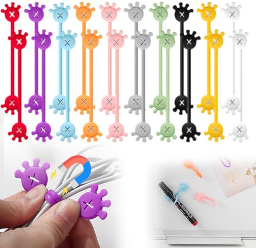Magnetic Cable Ties, 2024 Neuest Wiederverwendbare Magnetische Kabelbinder, 12cm 10 Farben Magnetische Kabelbinder aus Silikon für Kopfhörerkabel USB-Ladekabel Stifte Organisieren (20)