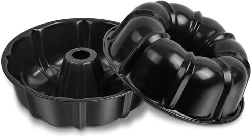 TEAMFAR Gugelhupfform, 2 Stück Karbonstahl 25,5cm Groß Gugelhupf Backform für Gugelhupf Pudding Brot, Runde Schwarz Kuchenform Napfkuchenform, Antihaftbeschichtet, Leicht zu reinigen, Robust & Gesund