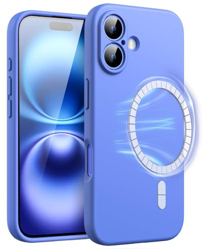 JETech Magnetic Silicone Case for iPhone 16 6.1-Inch, Compatible with MagSafe, Silky Soft Touch, Shock Absorbing Phone Cover with Camera Lens Full Protection (Ultramarine)