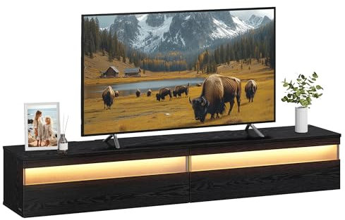 VASAGLE Kailyn Collection - Meuble TV Suspendu, Support Télé Mural, Étagère Murale pour Salon, Adapté à Divers Téléviseurs, Table de Salon, Style Moderne, 178 x 35 x 30 cm, Noir Boisé LTV138B03