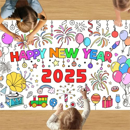 POPOYU Graffiti Poster mit 12 Buntstiften 183x76 cm - Tolle Weihnachts-Maler-Tischdecke für Kinder Papier Neujahr Einfärben Graffiti Poster Malerei Poster für Jungen und Mädchen Neujahr