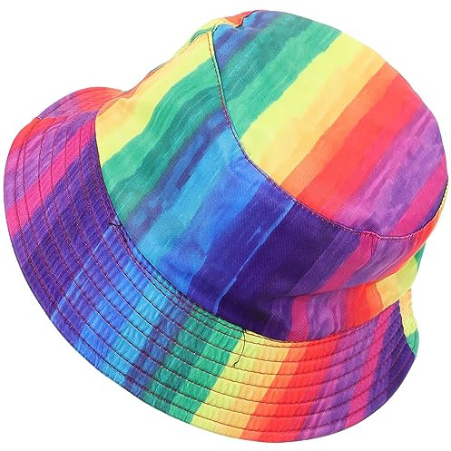 LIFKOME Regenbogen-Farbblock-Eimerhut Eimer Sonnenhut Pride-Parade-Kostümhut Stolz Hut Kostüm Hut Farbenfroher Hut Rollenspiel Hut Regenbogen-Eimerhüte Bunter Regenbogen-Eimerhut Colorful