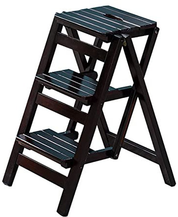 Escabeau pliable en bois massif avec 3 marches pour la maison, la cuisine, le bureau, escabeau multifonction en bois noir