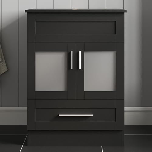 ARTETHYS Bathroom Sink Cabinet, 60cm Bathroom Storage Cabinet with 2 Doors and a Drawer, Vanity Units, Modern Black Cabinets Free Standing Without Sink